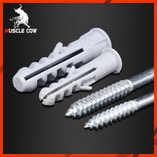 MUSCLE COW ตะขอตัวc ตะขอเกลียว ตะขอตัวซี ตะขอสกรูเกลียวปล่อย พร้อมปุ๊กพลาสติกสำหรับยึดกับผนังปูน (กล่องละ 20 ชุด)