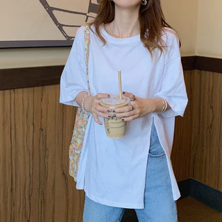 Dahong 💖 2254/2253 เสื้อผ้าสาวอวบ เสื้อยืดผ่าข้าง oversize คอกลม