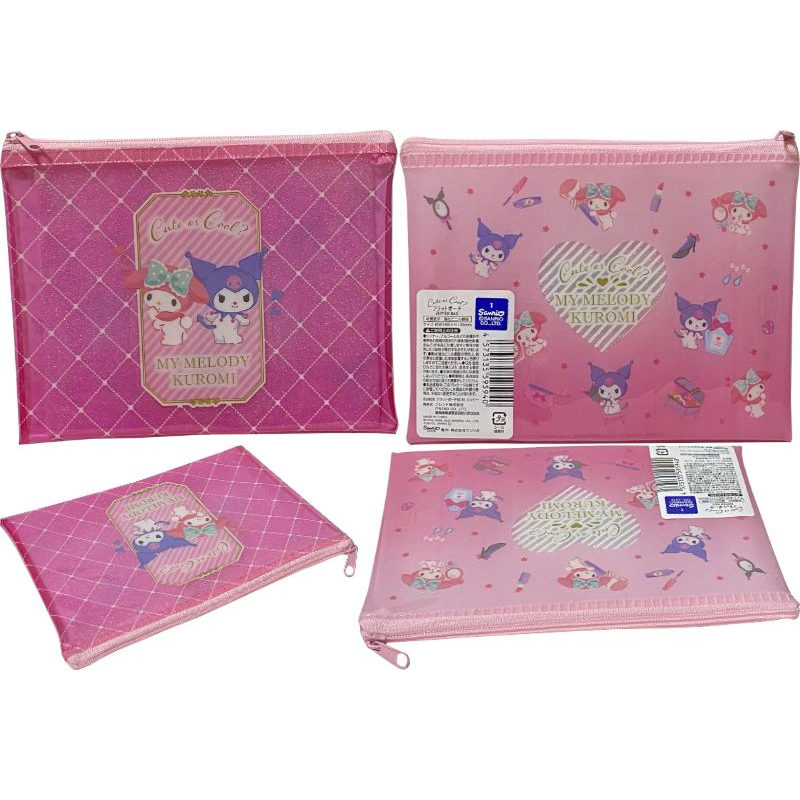 【Direct from Japan】Sanrio Accessories Cosmetic Multipurpose Flat Vinyl Pouch Zipper Case Bag 18.5-20cm × 13.5-15cm (Kuromi, My Melody & Kuromi, Hangyodon, Hapidanbui, Sanrio Characters)