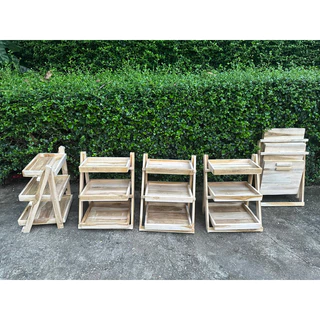 ชั้นวางของ 2-3 ชั้นพับได้ วางขนม ไม้สัก
