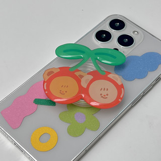 Teddies Cherry griptok ที่ติดหลังมือถือหน้าน้องหมีสวมหมวกเชอรี่ | Stickwithme4ev