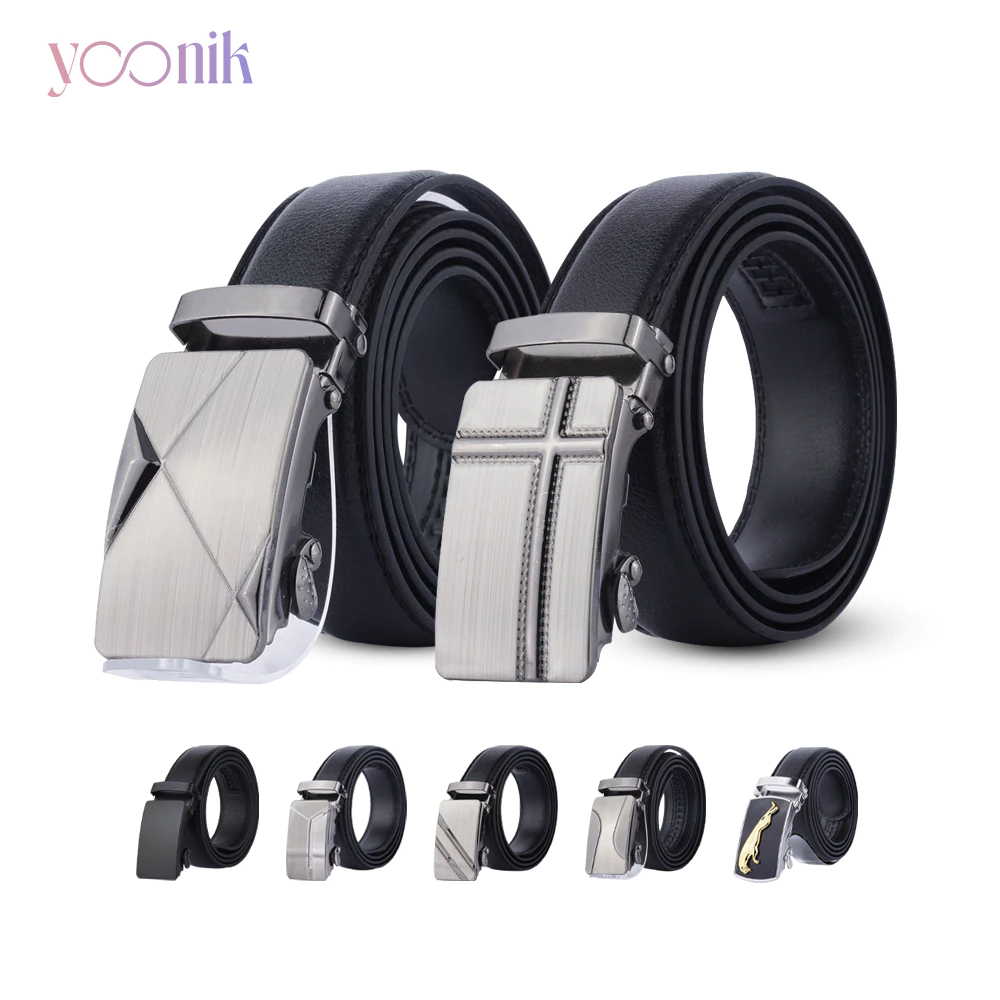 Yoonik เข็มขัดหนังผู้ชาย หัวล๊อคอัตโนมัติ สายหนังสีดำ(ขนาด120-130cm.)