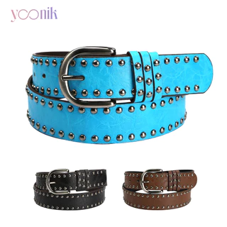 Yoonik เข็มขัดหนัง PU ประดับหมุด แฟชั่น มีให้เลือก 3สี เหมาะสำหรับผู้หญิง