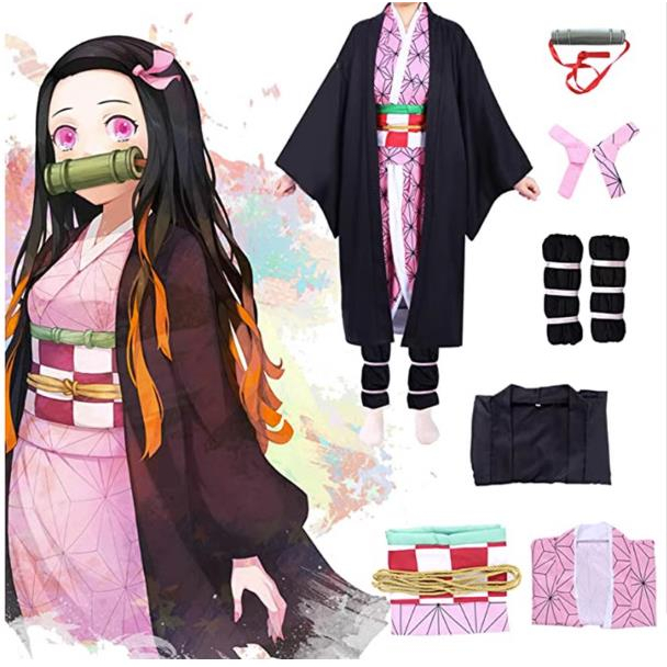 Kamado Nezuko คอสเพลย์อะนิเมะปีศาจนักฆ่าชุดฮาโลวีนวิกผม