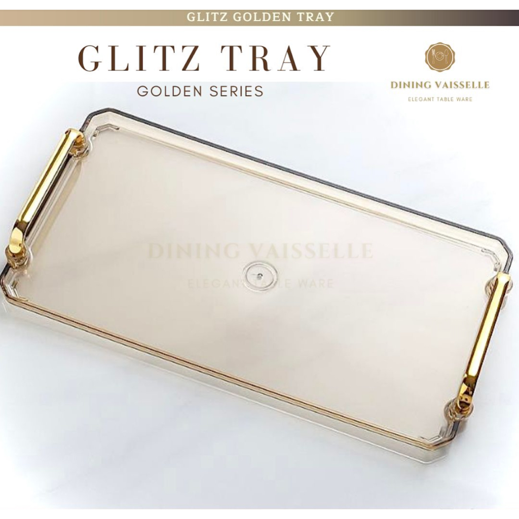Dining Vaisselle ถาดGlitz Golden Tray ถาดอะคริลิคใสสีทอง ถาดเสิร์ฟน้ำ หรูหราสวยงาม ขนาด40*22cm