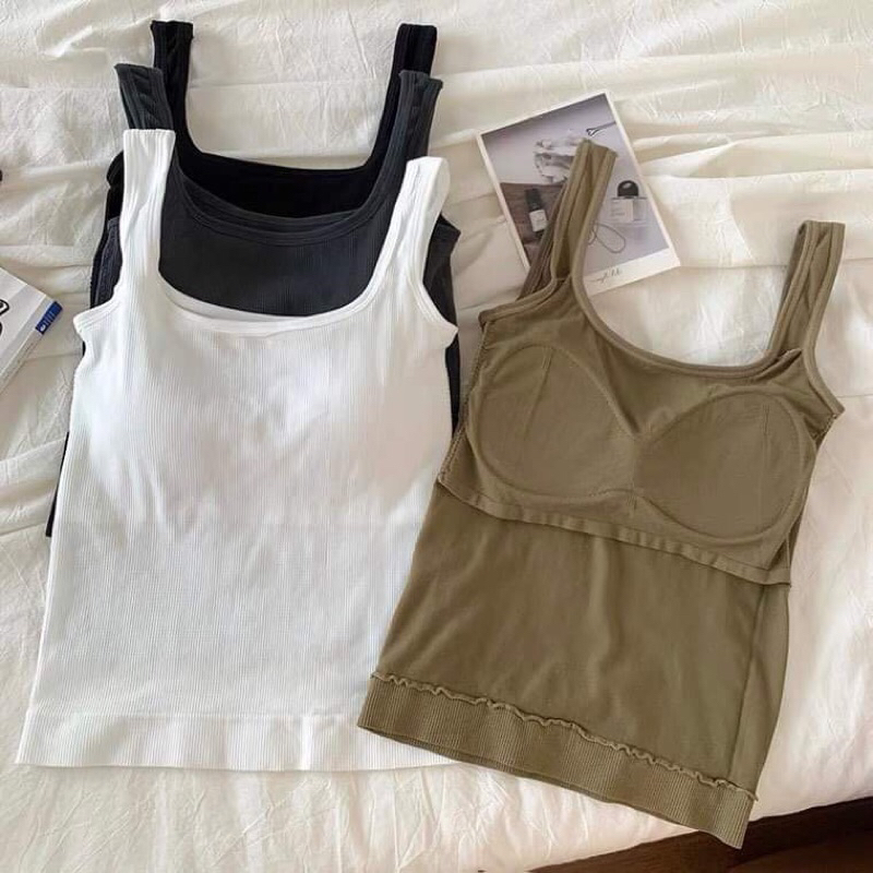 พร้อมส่ง618 เสื้อกล้ามเสริมฟองน้ำเย็บติด ผ้าอย่างดีนิ่มใส่สบาย