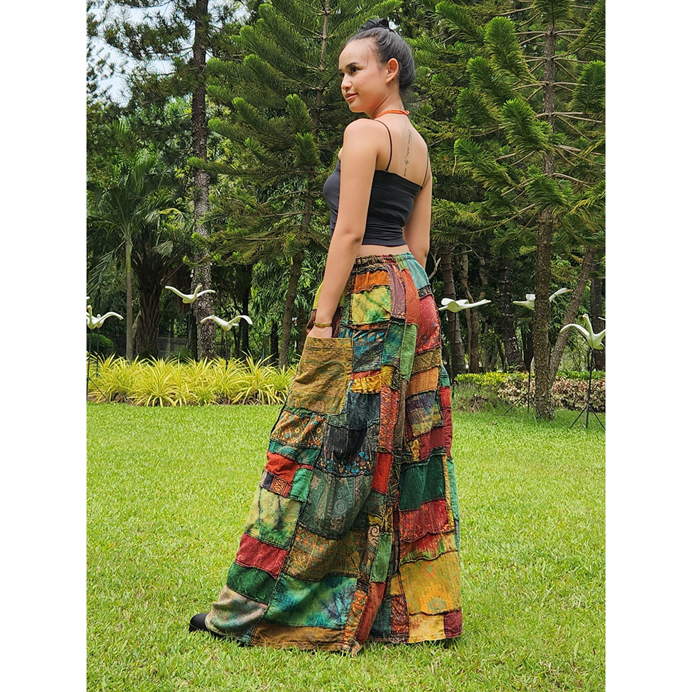 กางเกงขาบานผ้าต่อผ้าฝ้ายแท้สไตล์โบฮีเมียน - รูปที่ 7