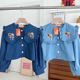 เสื้อเชิ้ตคอบัว แขนยาว ผ้ายีนส์บาง Cookies bear