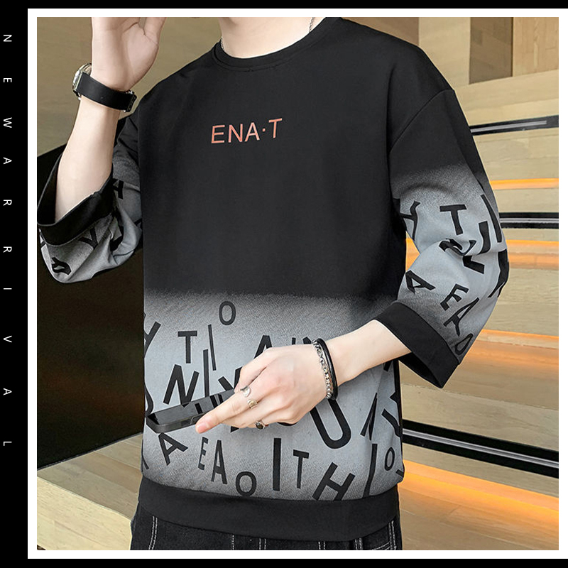 SUNDAY2020 พร้อมส่ง🚚เสื้อยืดผู้ชายคอกลมแขนสามส่วนแต่งจั้มสีพื้นดูดีสุดๆ แฟชั่นสกรีนลายกราฟฟิตี้ตัวอักษร์เท่ห์สุดๆ❄