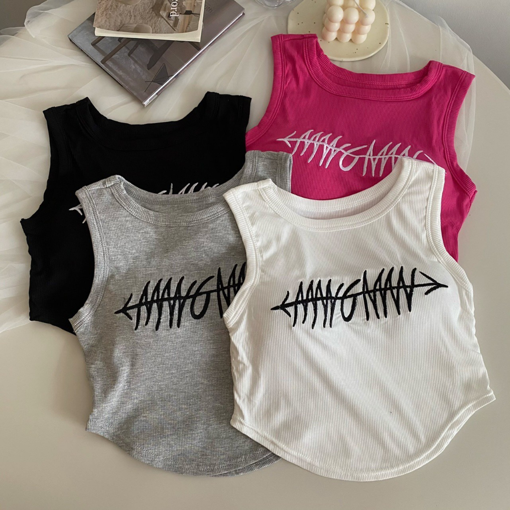 #627 เสื้อกล้ามผ้า งานปัก งานแบรนด์ มีบราในฟองน้ำตัว