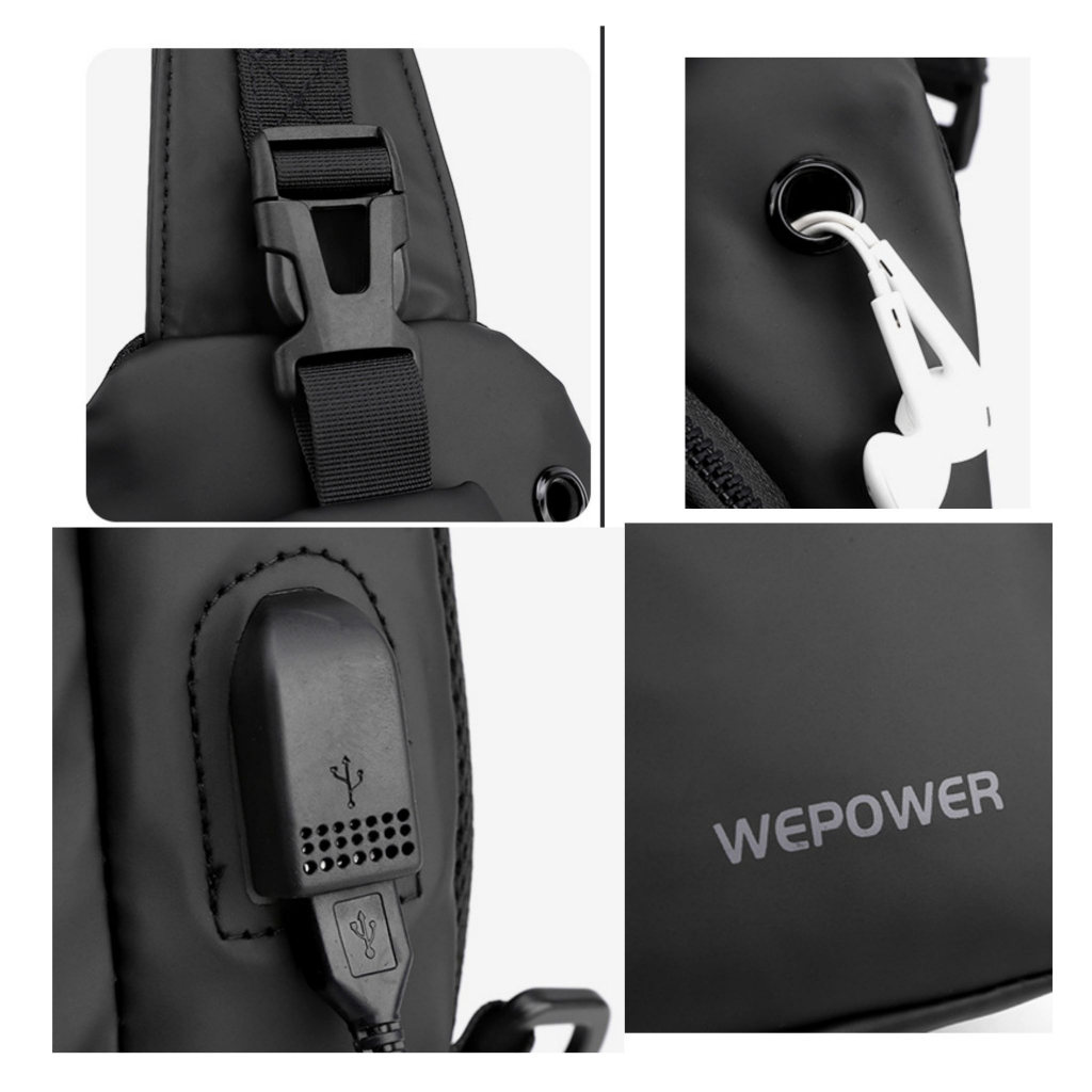 กระเป๋าคาดอก wepower ของแท้ กันน้ำ ใส่ร่มพับ ใส่ขวดน้ำได้ หนังสังเคราห์ หลายช่อง