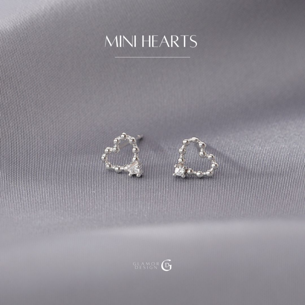 GLAMOR ต่างหูเงินแท้ Mini Hearts ต่างหูเงิน ตุ้มหูเพชรcz ต่างหูแฟชั่น ตุ้มหูเงินแท้ ตุ้มหูผู้หญิง