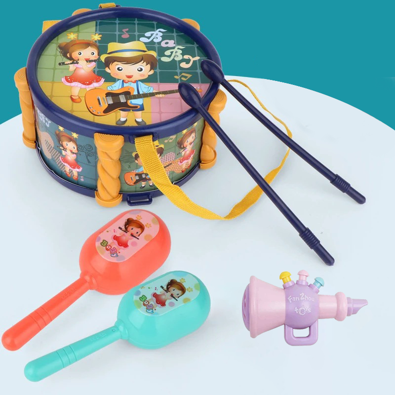 กลองเด็กเล่น ชุดกลองดนตรี เครื่องดนตรีเด็กพร้อมอุปกรณ์ ชุดเครื่องดนตรีเด็ก  6ชิ้น/ชุด กลองเด็ก