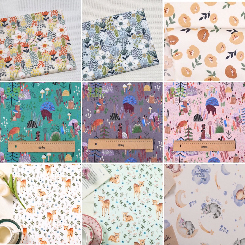 ผ้าคอตตอน 100% ทอทวิล หน้ากว้าง 1.60 เมตร พิมพ์ลายดอกไม้ ตัดขายเป็นเมตร