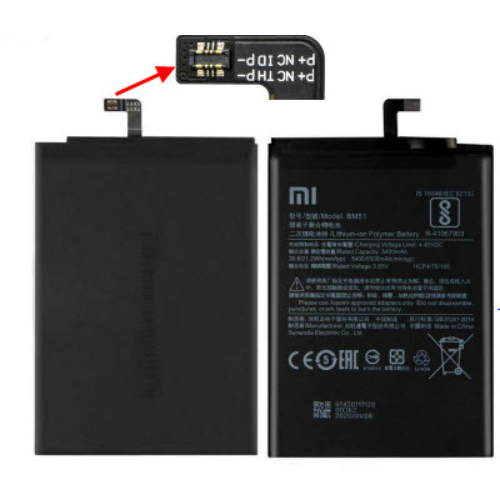 แบตเตอรี่ Xiaomi Mi Max 3 (BM51) Or. 7.3x10.5 cm. 5500 mAh.