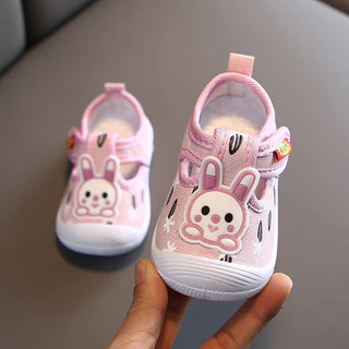 Babyonline(X283)2F7 (ส่งด่วน1วัน)รองเท้าผ้าใบเด็กหัดเดินมีเสียงลายกระต่าย พื้นนุ่ม มีกันลื่น