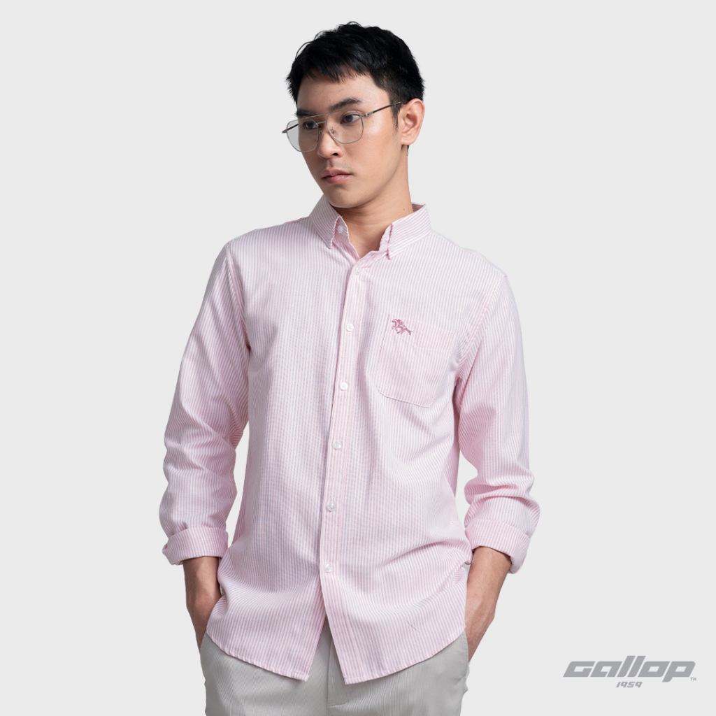GALLOP : Striped Oxford Casual Shirt เสื้อเชิ๊ตแขนยาวลายริ้ว รุ่น GW9035 สี Baby Pink - ชมพูอ่อน / ราคาปกติ 2,190.-