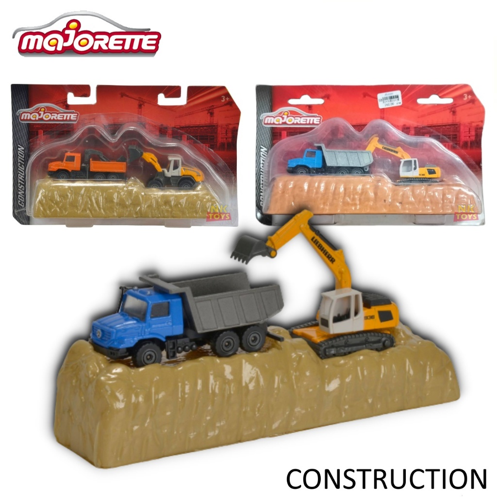โมเดลรถเหล็ก majorette ชุด CONSTRUCTION แพ็คคู่ + แถมฟรี ฐานโชว์ ลิขสิทธิิ์แท้100% MJSALES #
