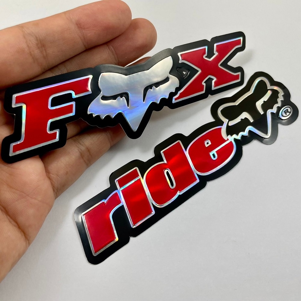 สติ๊กเกอร์ Fox Sticker สีแดง สติกเกอร์ 3D ปั๊มนูน 2ชิ้น ติดรถ แต่งรถ มอเตอร์ไซค์ รถยนต์ รถซิ่ง Car Motobike JDM Racing