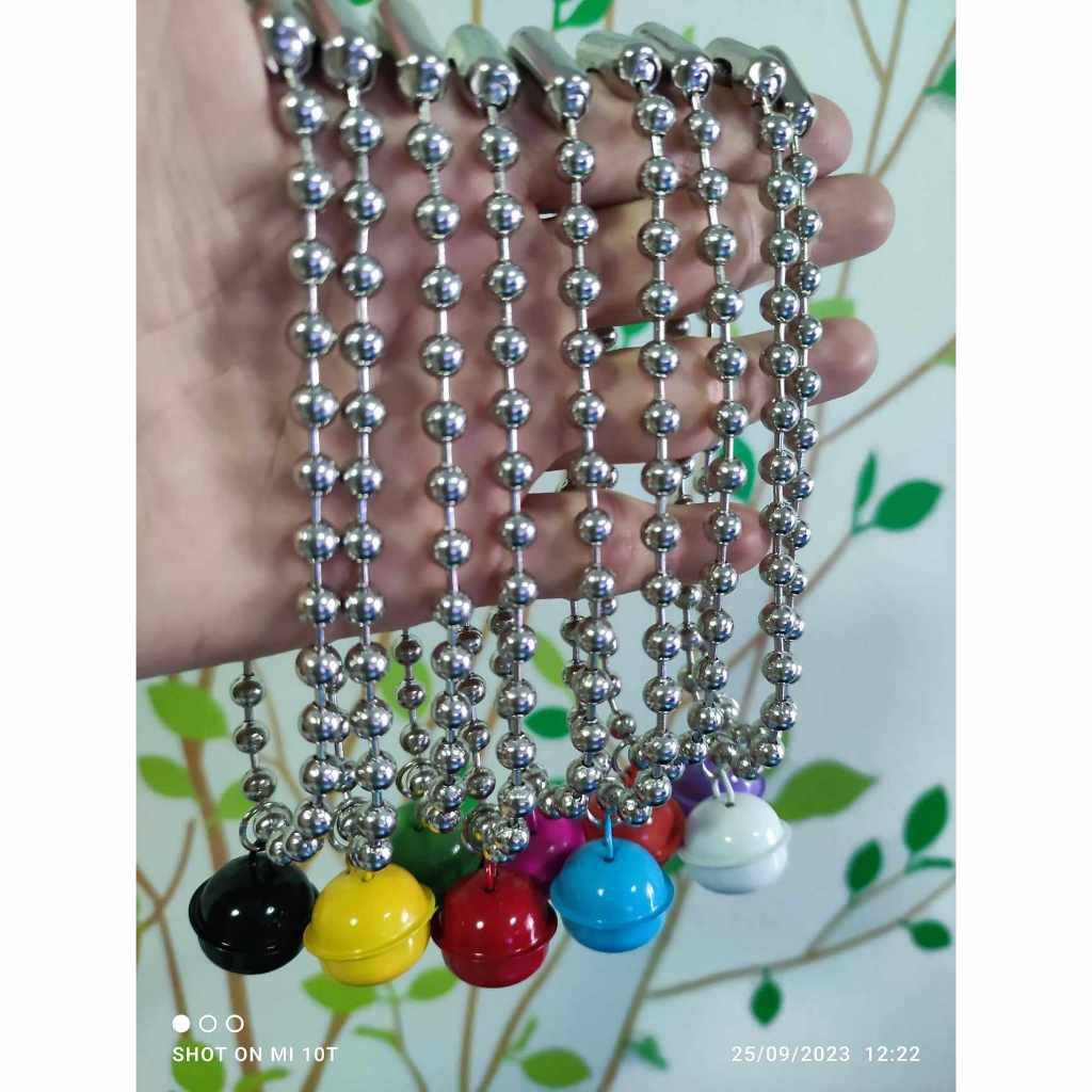 สร้อยคอแมว สร้อยคอหมา โซ่ไข่ปลา สีเงิน ขนาดรอบคอ 10-16 นิ้ว กระพรวนเสียงดัง สีพาสเทล