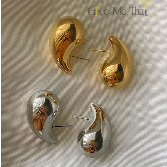 ต่างหูสแตนเลสแท้ เกรดพรีเมี่ยม แบบติดหู สไตล์มินิมอล Minimal รุ่นWater Drop Givemethat