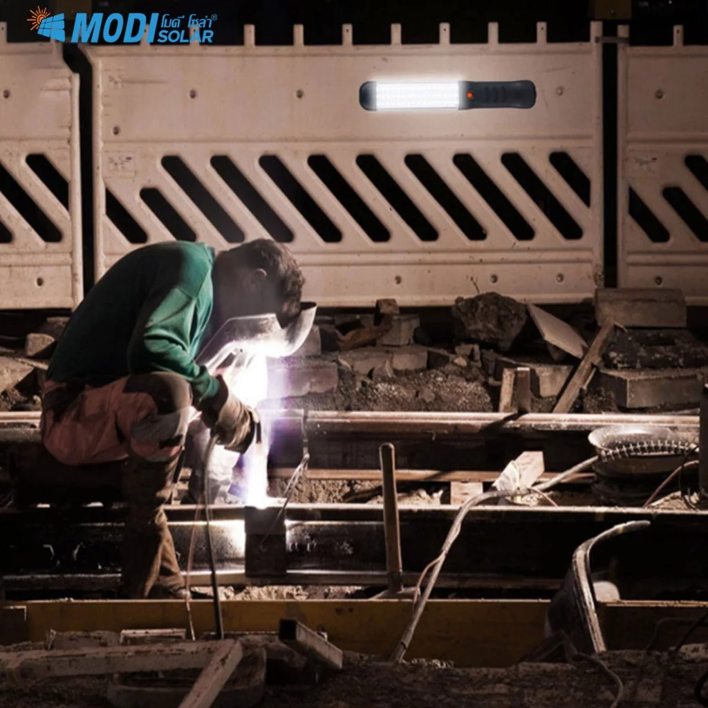 MODI ไฟพกพาโซล่าเซลล์ 5W แสงขาว/3แสง ไฟฉาย ไฟฉุกเฉิน พลังงานแสงอาทิตย์ ไฟแม่เหล็ก แค้มปิ้ง Micro USB thumbnail 9