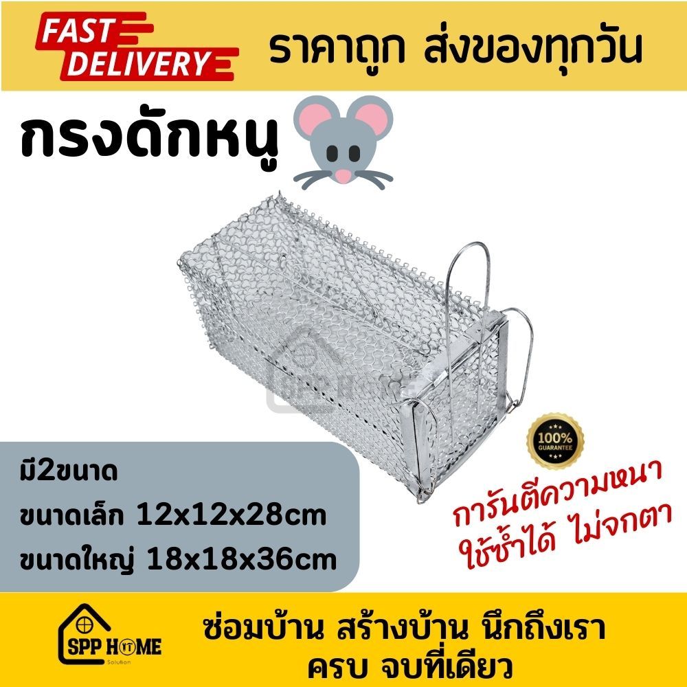 กรงดักหนู อย่างหนา ไม่มีโครง แข็งแรง ใช้ซ้ำได้ สีเงิน มี2ขนาด  กรงจับหนู กรงหนูเล็ก กรงหนูใหญ่