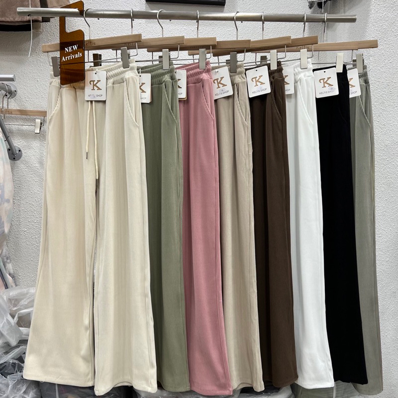 กางเกงขายาวผ้าร่องเอวสูงผ้ามีน้ำหนักทิ้งตัวสวยงานป้ายkeltis108