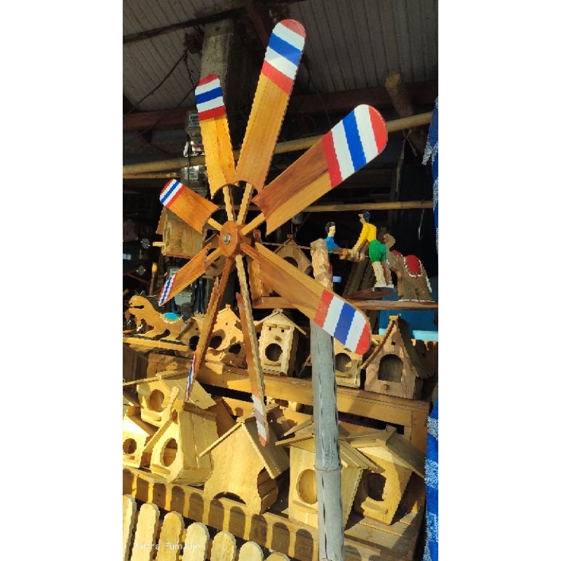 กังหันลมไม้ หมุนแรงตามลม 8 ใบกลาง 50 cm. เสริมดวงฮวงจุ้ย จี้กังหัน ประดับไหลเวียนการเงินการงาน - รูปที่ 3