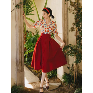 Z034 TARA Skirt กระโปรงยาว จับจีบทวิส เอวสม็อก ดีเทลแต่งกระดุมหน้า ดีไซร์เก๋ งานวินเทจ เนื้อผ้าซาร่า ผ้าสวย ใส่สบาย