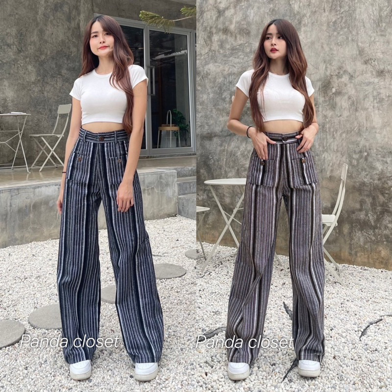 𝑵𝒆𝒘 𝑪𝒐𝒍𝒍𝒆𝒄𝒕𝒊𝒐𝒏 PD24กางเกงลายริ้วผ้ายีนส์พรีเมียมพร้อมส่ง🛍️🛒