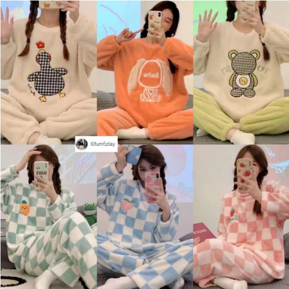 (ราคาถูกที่สุด) ชุดนอนฤดูหนาว l0fum5zlay， ผ้าสักหลาดแสนอบอุ่น， หลากหลายสไตล์， ขายาว+เสื้อ，M-2XL