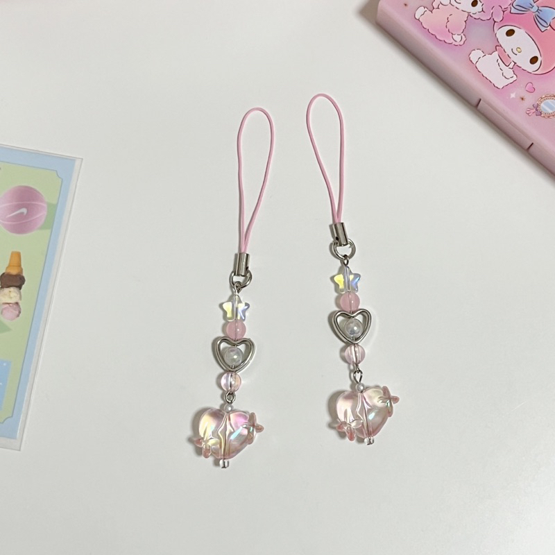 ♡ Gitter Heart พร้อมส่ง พวงกุญแจลูกปัด ♡