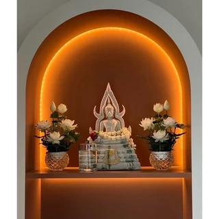 BW-02 พานบัวคู่สีขาวสูง 9 นิ้ว ดอกไม้ถวายพระ