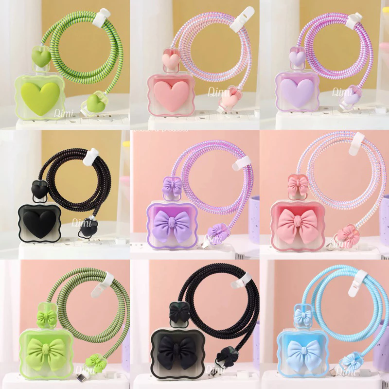 🔥ราคาถูกที่สุด ชุดพันสาย สำหรับ iPhone เคสหัวชาร์จ ลายการ์ตูน ตัวถนอมสาย USB C 20W 18W 35W