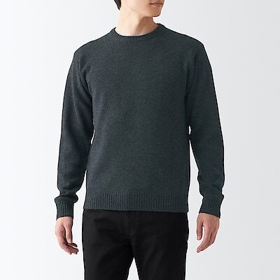 เสื้อไหมพรมผู้ชาย เสื้อไหมพรมคอกลม MUJI : Merino Wool Middle Gauge Crew Neck Sweater #14269558854