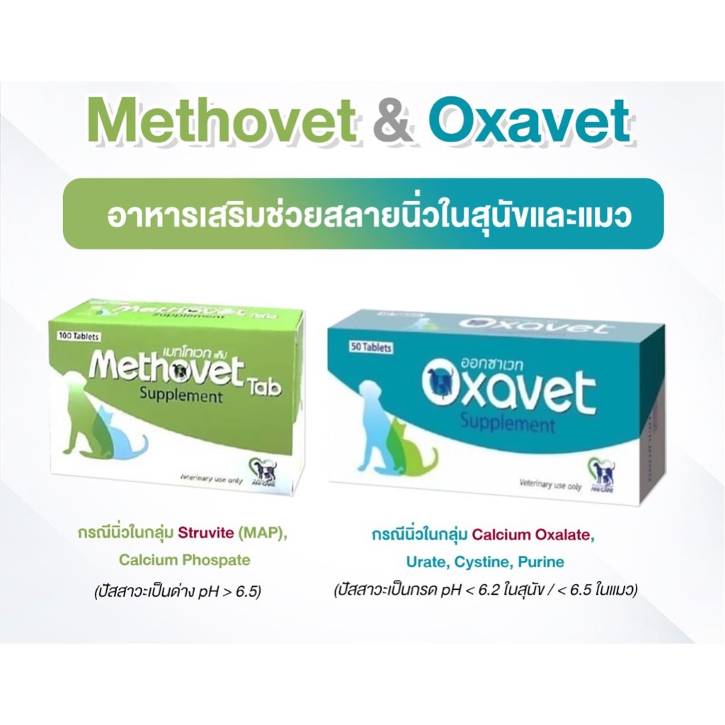 Methovet & Oxavet [แท้💯] อาหารเสริมเพื่อสลายนิ่วในสุนัขและแมว ปรับค่า pH ของปัสสาวะ