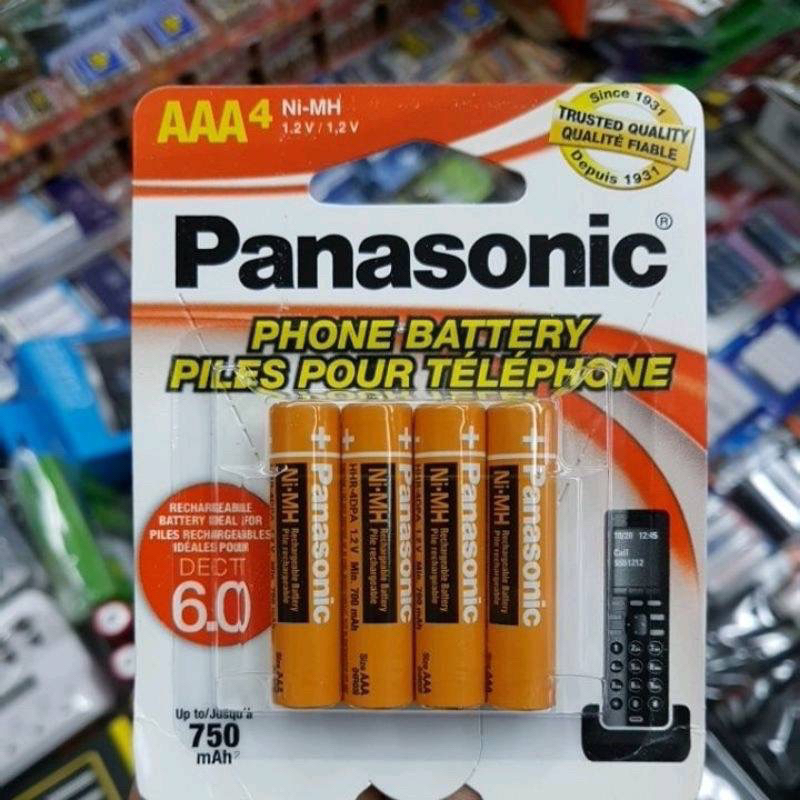 (แพคเกจUSA) ถ่านโทรศัพท์บ้านไร้สาย Pana sonic AAA สีส้ม up to 750mAh min.700mAh Ni-Mh 1.2V แพค4ก้อน 