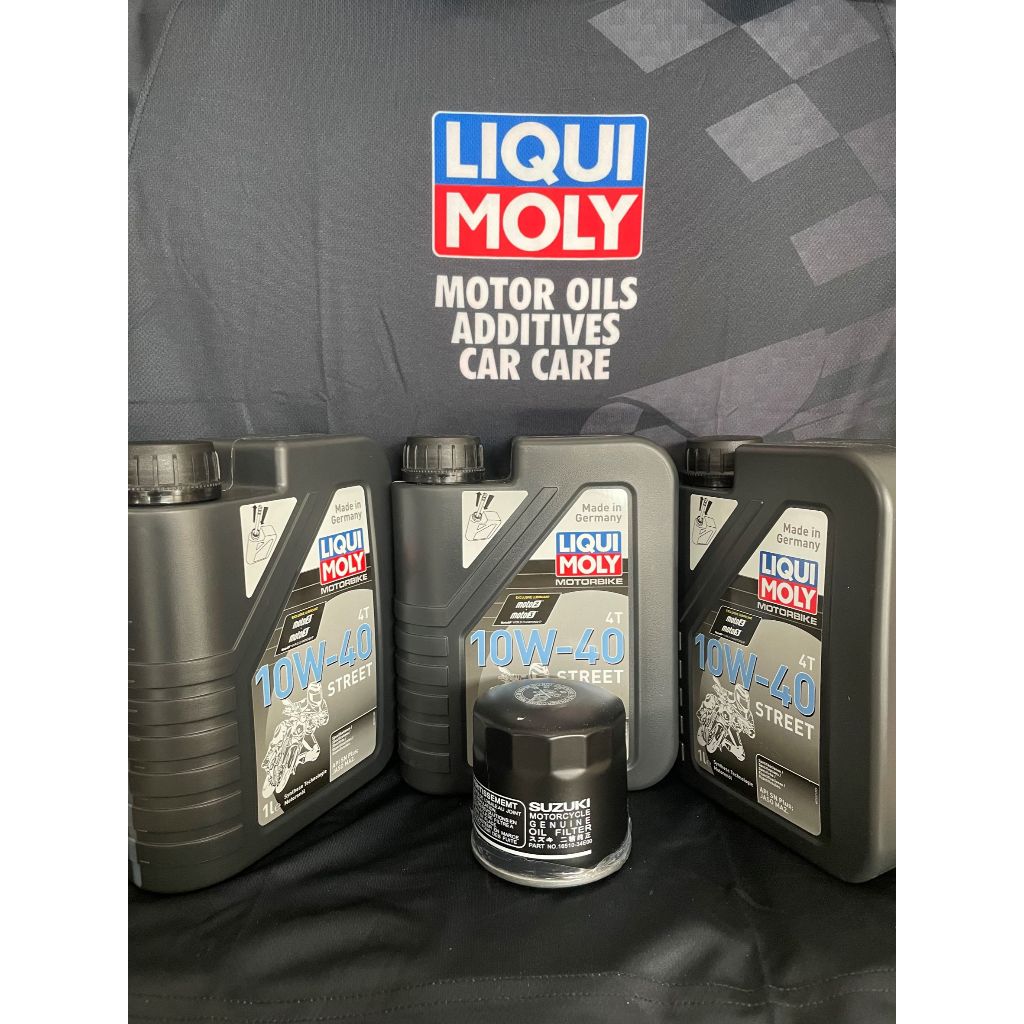 ชุดถ่ายน้ำมันเครื่อง LIQUI MOLY 10W-40 3ลิตร ฟรีกรอง SUZUKI GSX-R600, K6 V-Strom650 SV650 SFV650 Gla