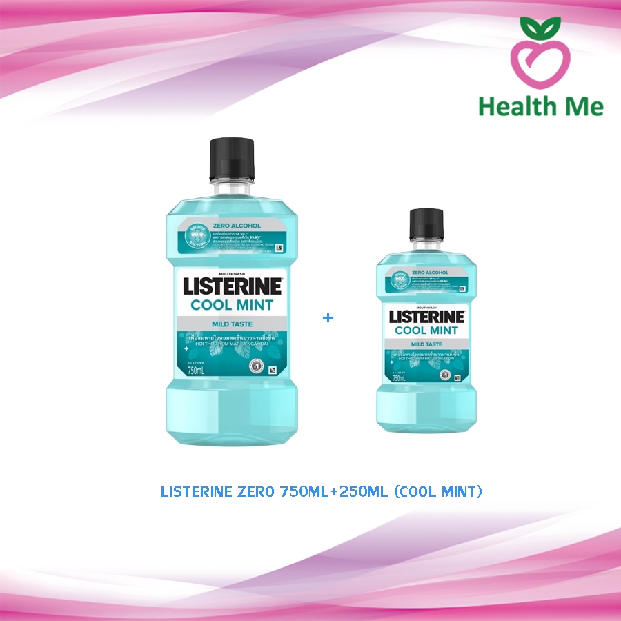Listerine Cool Mint Zero ลิสเตอรีน น้ำยาบ้วนปาก ลดการสะสมของแบคทีเรีย และป้องกันโรคเหงือก 750ml. แถม 250ml.