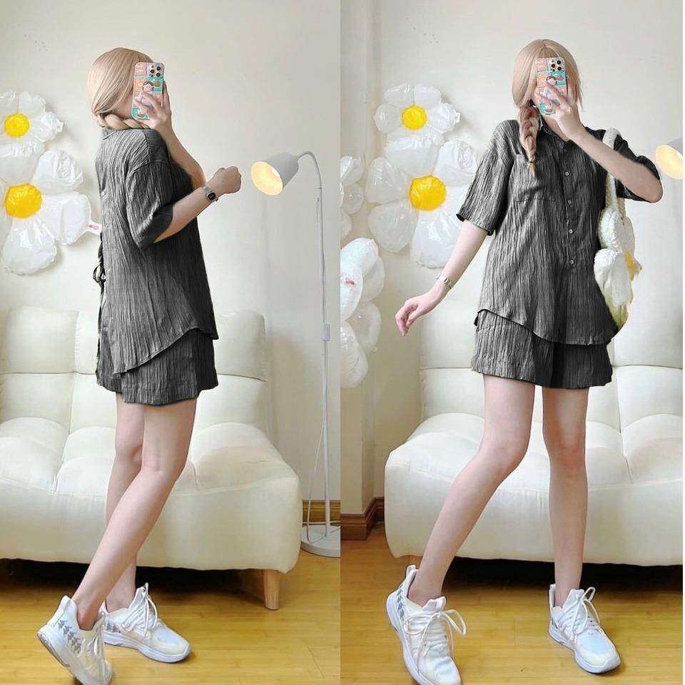 ชุดเซตผ้าด๊อบบี้ เสื้อเชิ๊ตผูกหลัง+กางเกง (C1) C8500