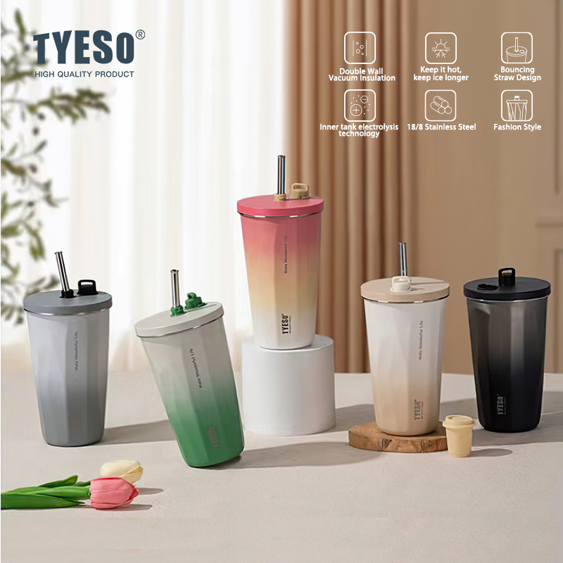 แก้วเก็บความเย็น แก้วกาแฟ TYESO พร้อมหลอด