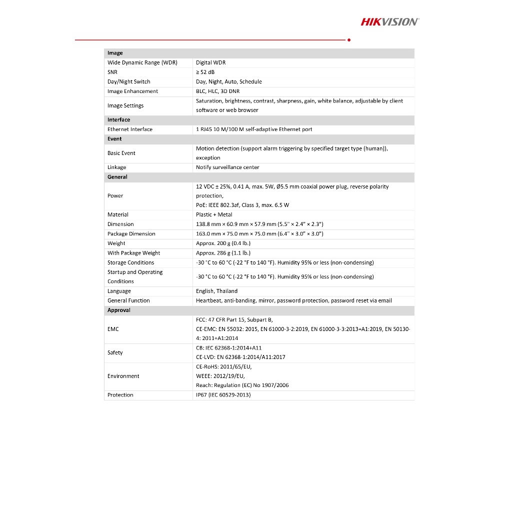 HIKVISION DS-2CD1021G0-I (2.8mm - 4mm) กล้องวงจรปิดระบบ IP ความละเอียด 2 ล้านพิกเซล รองรับ POE (ไม่ใช่กล้อง WIFI)