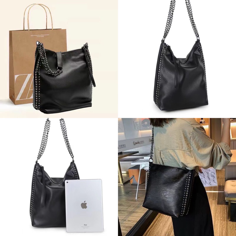 กระเป๋า zara งานแท้ หนังนิ่มมาก สีดำหรูหรามากเว่อ ตัวสายสะพายข้าง