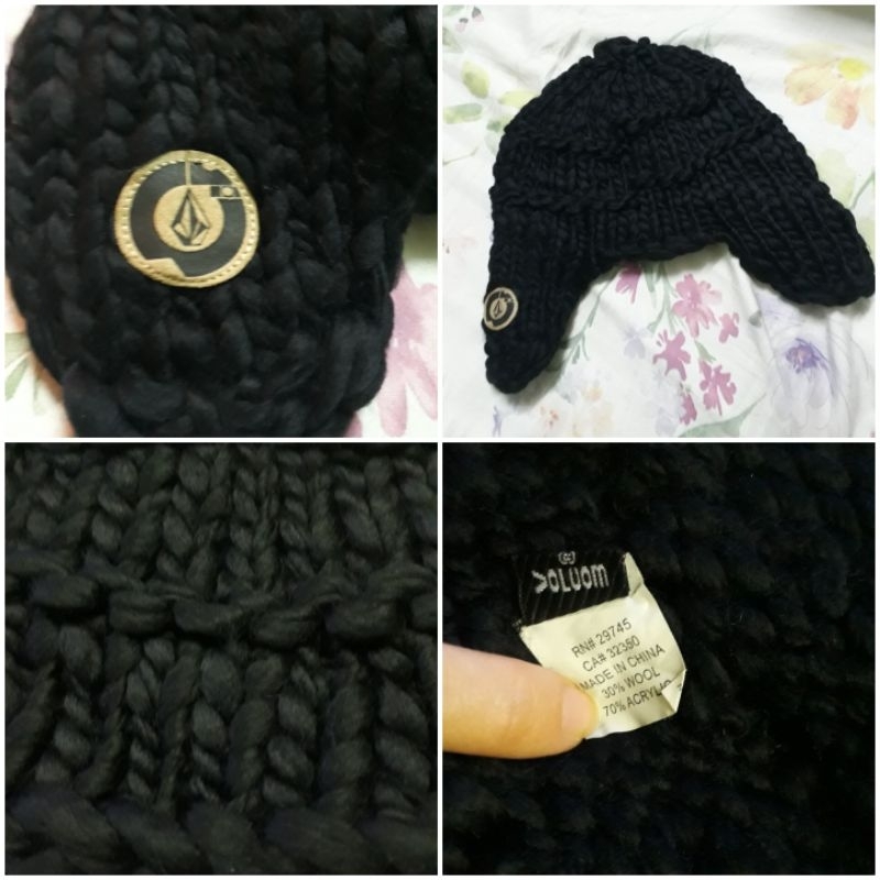 Volcom beanie with ear flaps หมวกไหมพรมสีดำ