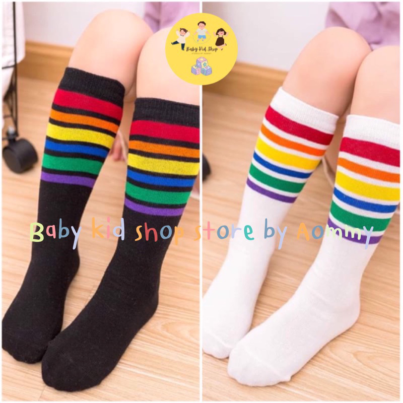 (พร้อมส่ง) ถุงเท้าสายรุ้งลายตรงไม่มีส้น เนื้อผ้า นิ่มใส่สบาย ความยาว 30 cm. สำหรับเด็ก 3-5 ปี – โปรปัง