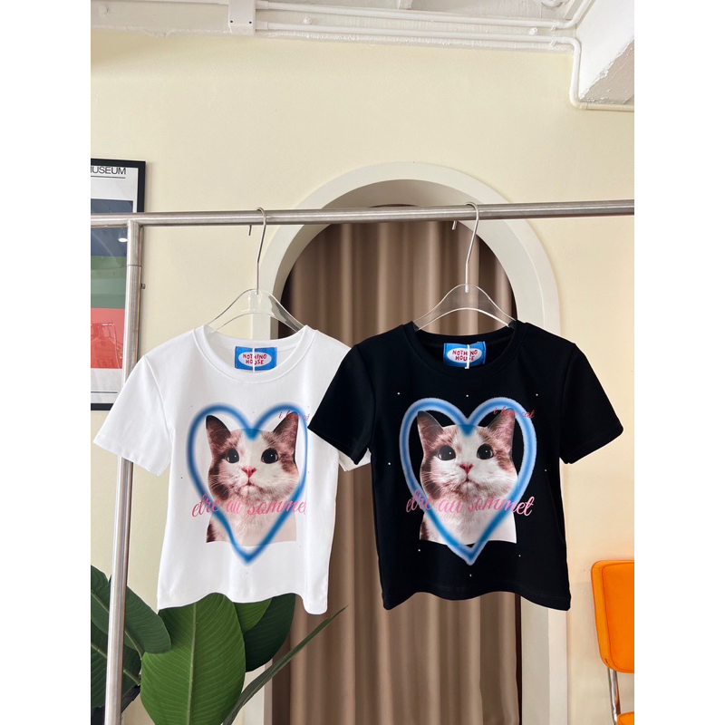 (ลดในไลฟ์50%) Nothing house ครอปแมวหัวใจ งานเกาหลี cotton นุ่ม เนื้อเด้ง