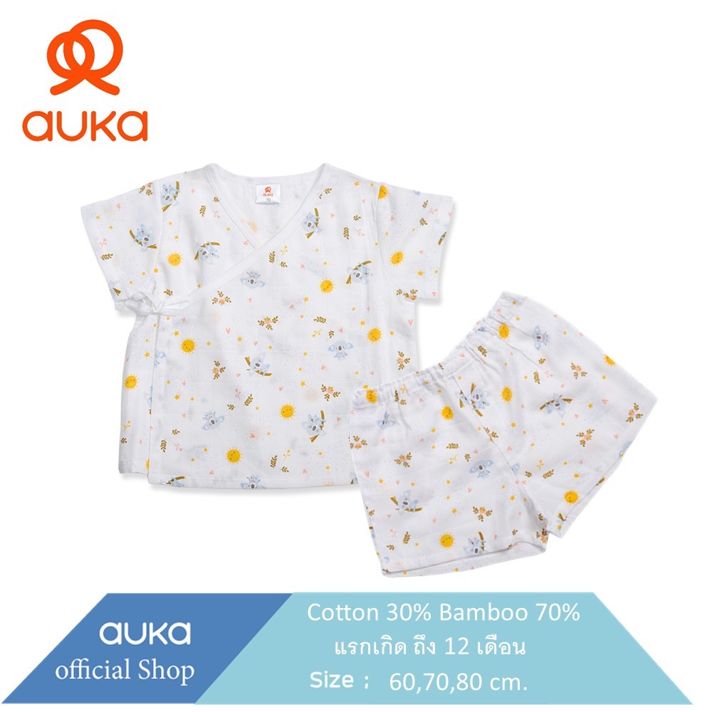 เสื้อแขนสั้นคอป้าย คู่ กางเกงขาสั้น แรกเกิด - 6 เดือน(ผ้าBamboo)