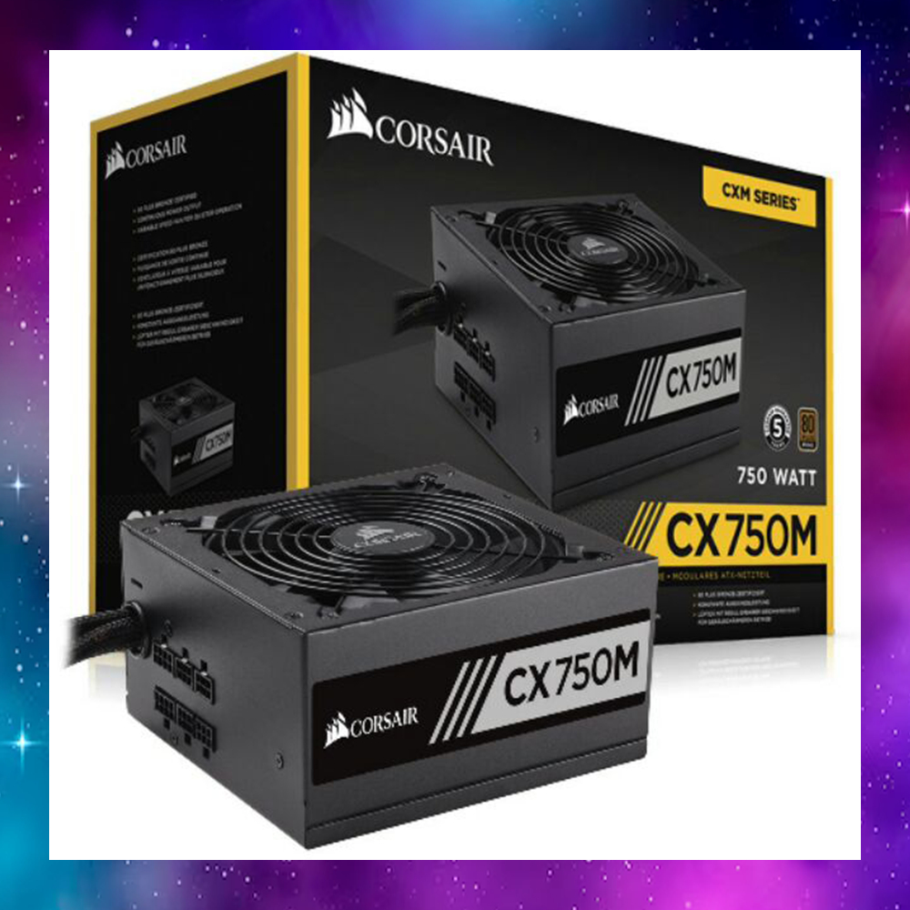 POWER SUPPLY (อุปกรณ์จ่ายไฟ) CORSAIR CX750M - 750W 80 PLUS BRONZE สายเพียงพอต่อการใช้งาน ใช้งานปกติ