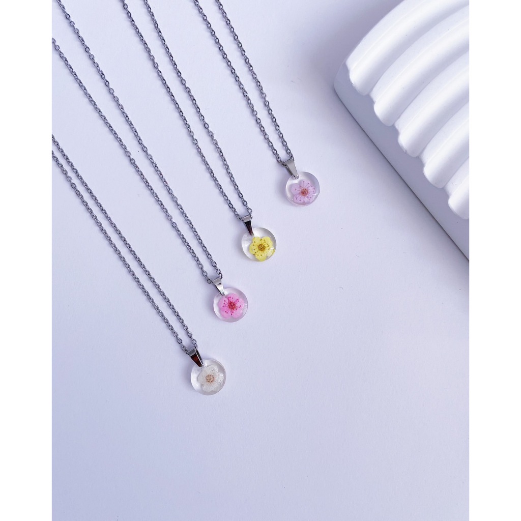 YAMON สร้อยคอดอกพลัม Plum สร้อยคอสแตนเลส จี้ดอกไม้จริง